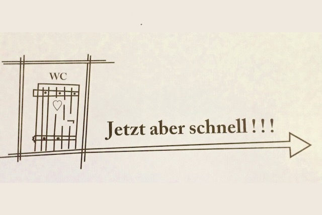 Grafik mit einer Toilettentür - jetzt aber schnell!